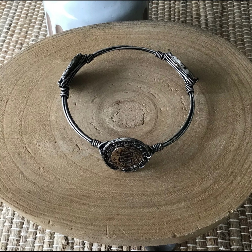 NEW Western Boho Wire Wrapped Bracelet 3-Faux Coin Rustic Mixed Metal Brutalist - Picture 7 of 12